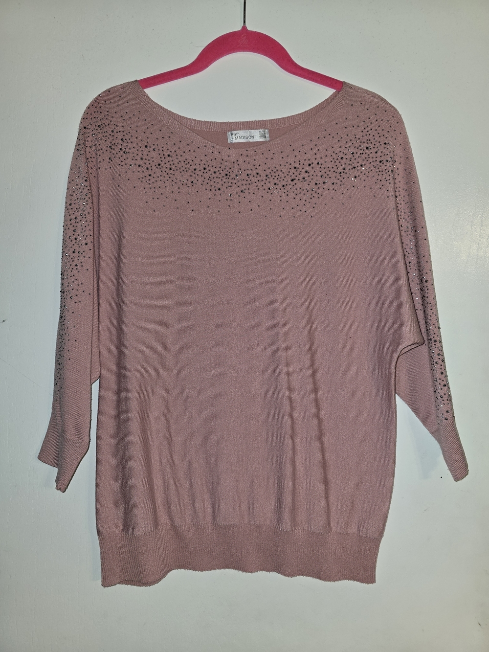 89th & Madison Dusty Pink Crystal-Yoke Boatneck Sweater